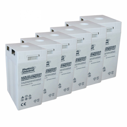 12V 500Ah AGM deep cycle battery bank (6 x 2V batteries) for large power systems and energy storage