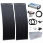 1.5kW complete dual battery van conversion kit with 2 x 150W black narrow semi-flexible solar panels, 200Ah 12V battery and 1500W 230V pure sine wave inverter