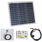 30W 12V solar charging kit with 5A solar charge controller and battery cables with crocodile clips
