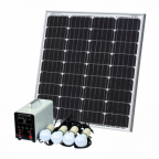 Off-Grid Solar Lighting System with 80W solar panel, 2 x 2.5mm² solar extension cables, 4 LED Lights, Solar Charge Controller and Lithium Battery