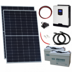 820W 24V Complete Off-grid solar power system with 2 x 410W Sharp solar panels, 3kW hybrid inverter and 2 x 100Ah batteries