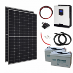 820W 24V Complete Off-grid solar power system with 2 x 410W Sharp solar panels, 3kW hybrid inverter and 2 x 100Ah batteries