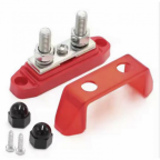 150A 48V red 2 way nickel coated brass busbar with cover and M8 terminals
