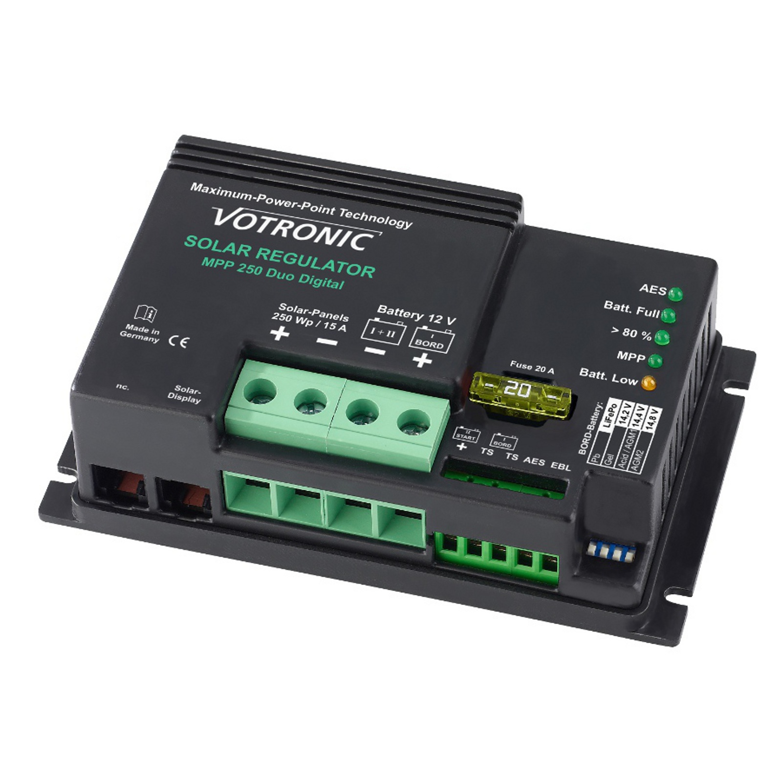 High efficiency 250W 12V Dual Battery MPPT solar charge controller